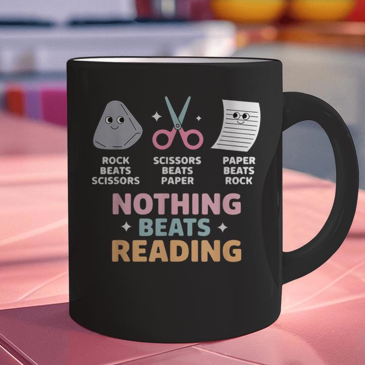 Rock Paper Scissors Teacher Librarian Nothing Beats Reading Graphic Print Coffee Mug, gift for family, gift for coworker