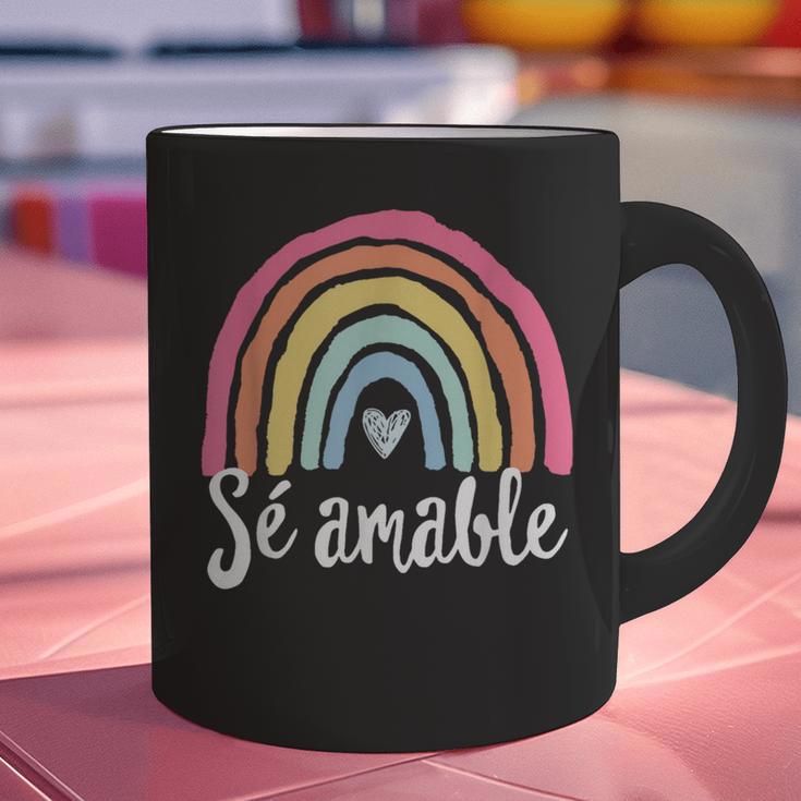 Sé Amable Spanish Bilingual Teacher Be Kind Boho Rainbow Graphic Print Coffee Mug, gift for family, gift for coworker