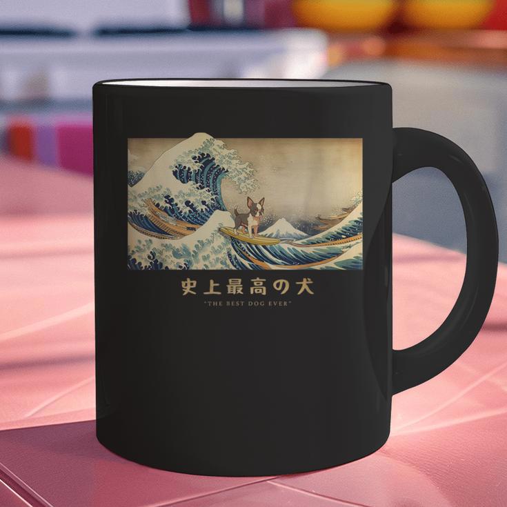 Surfing Boston Terrier Kanagawa Wave Japanese Dog For Men Women Kids Graphic Print Coffee Mug, gift for family, gift for coworker