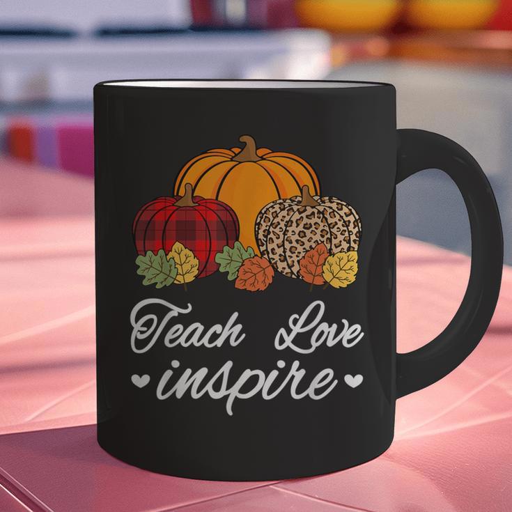 Teach Love Inspire Autumn Fall Plaid Leopard Pumpkin Teacher For Men Women Kids Graphic Print Coffee Mug, gift for family, gift for coworker