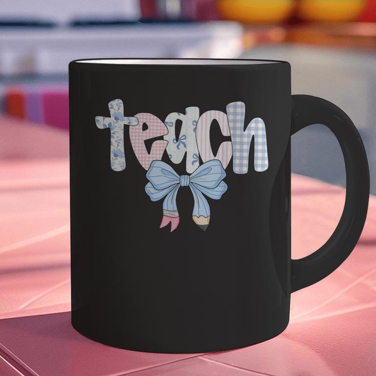 Teach Teacher Coquette Bow Pencil Back To School First Day Graphic Print Coffee Mug, gift for family, gift for coworker Teach Teacher Coquette Bow Pencil Back To School First Day Graphic Print Coffee Mug, gift for family, gift for coworker