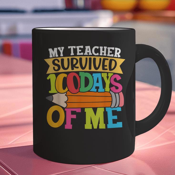My Teacher Survived 100 Days Of Me 100th Day Of School Kids Graphic Print Coffee Mug, gift for family, gift for coworker My Teacher Survived 100 Days Of Me 100th Day Of School Kids Graphic Print Coffee Mug, gift for family, gift for coworker