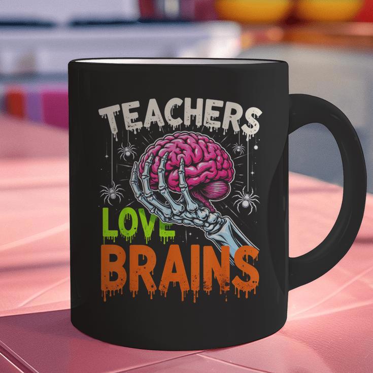 Teachers Love Brains Halloween 2025 Skeleton Costume Graphic Print Coffee Mug, gift for family, gift for coworker