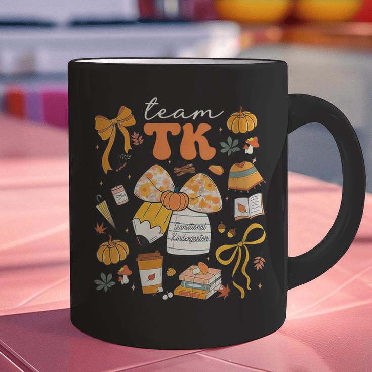 Team TK Crew Preppy Coquette Bow Pumpkin Fall TK Teacher Graphic Print Coffee Mug, gift for family, gift for coworker