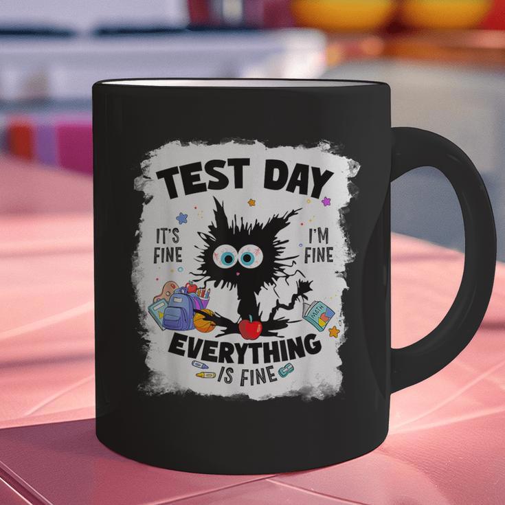 Test Day Stressed Cat Teacher Student Kids Testing Day Graphic Print Coffee Mug, gift for family, gift for coworker
