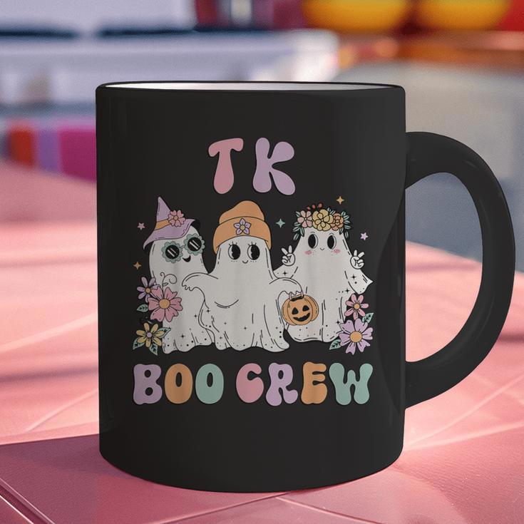 TK Boo Crew Retro Groovy Halloween Floral Ghost TK Teacher Graphic Print Coffee Mug, Groovy Teacher Mugs, gift for family, gift for coworker