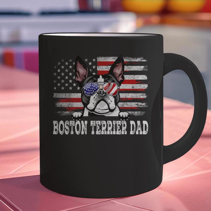 Vintage Boston Terrier Dad American Flag Father's Day Graphic Print Coffee Mug, American Boston Terrier Mugs, Boston Terrier Dad Mugs, gift for family, gift for coworker