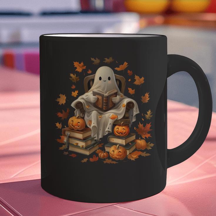 Vintage Ghost Book Reading Pumpkin Gothic Halloween Teachers Men Women Kids Graphic Print Coffee Mug, gift for family, gift for coworker
