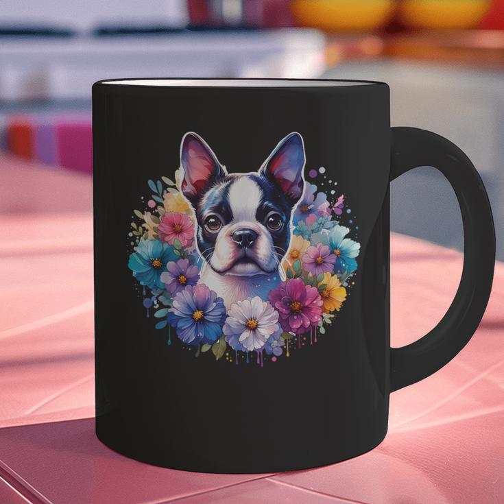 Watercolor Floral Boston Terrier Mama Dog Lover Mother's Day Graphic Print Coffee Mug, gift for family, gift for coworker