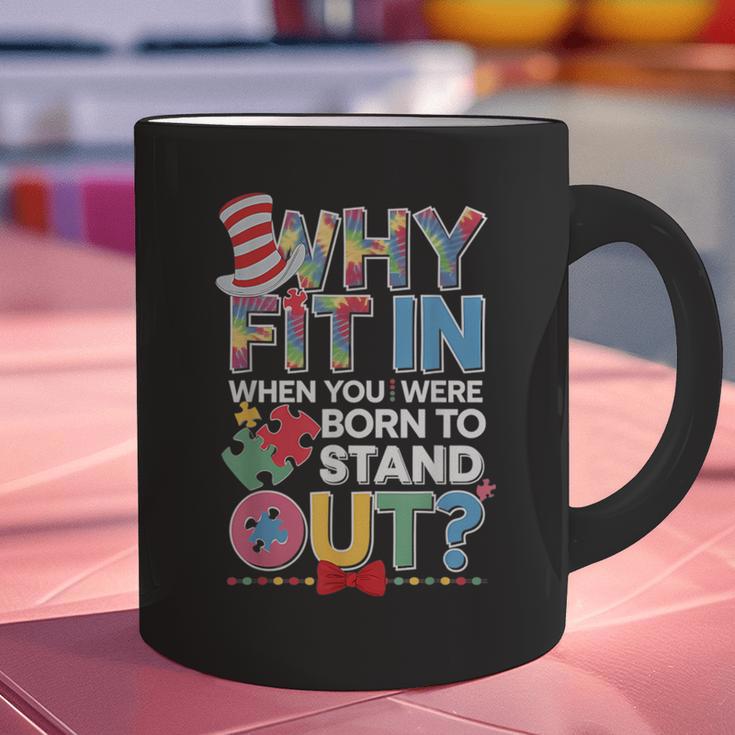 Why Fit In Doctor Teacher Cat In Hat Cool Autism Awareness Men Women Kids Graphic Print Coffee Mug, gift for family, gift for coworker