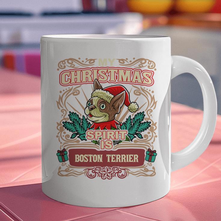 Boston Terrier My Christmas Spirit Dog Santa Claus X-Mas Graphic Print Coffee Mug, Boston Terrier Christmas Mugs, gift for family, gift for coworker