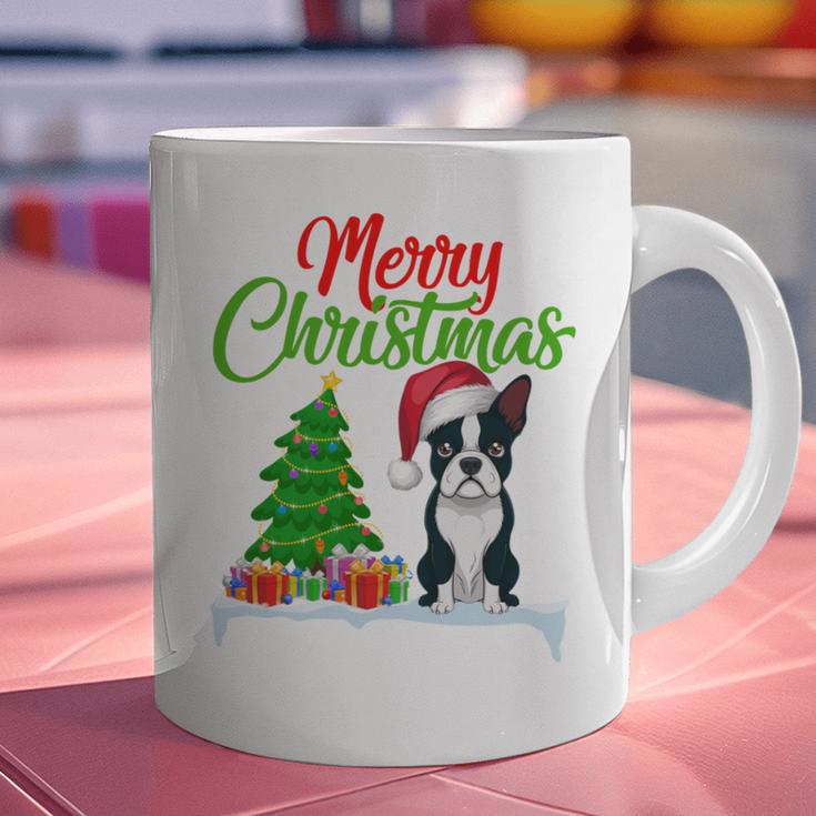 Boston Terrier Christmas Tree Lights Xmas Dog Lover Graphic Print Coffee Mug, Boston Terrier Christmas Mugs, gift for family, gift for coworker