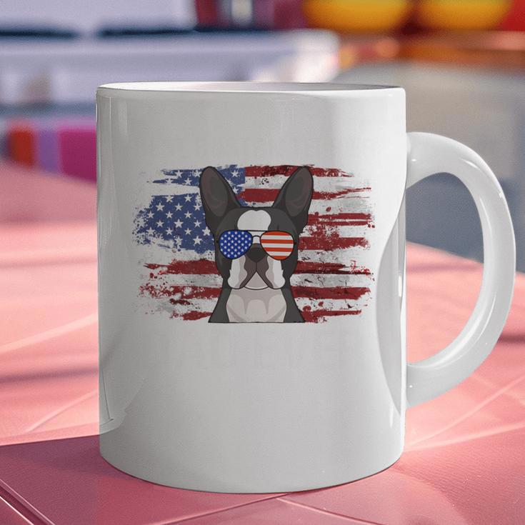 Boston Terrier Dad American Flag 4th Of July Dog Fathers Day Graphic Print Coffee Mug, American Boston Terrier Mugs, Boston Terrier Dad Mugs, Boston Terrier 4th Of July Mugs, gift for family, gift for coworker