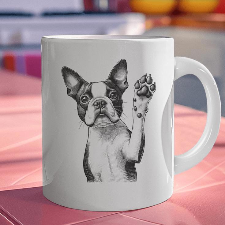 Boston Terrier Dog Raising Paw Idea Men Women Graphic Print Coffee Mug, gift for family, gift for coworker