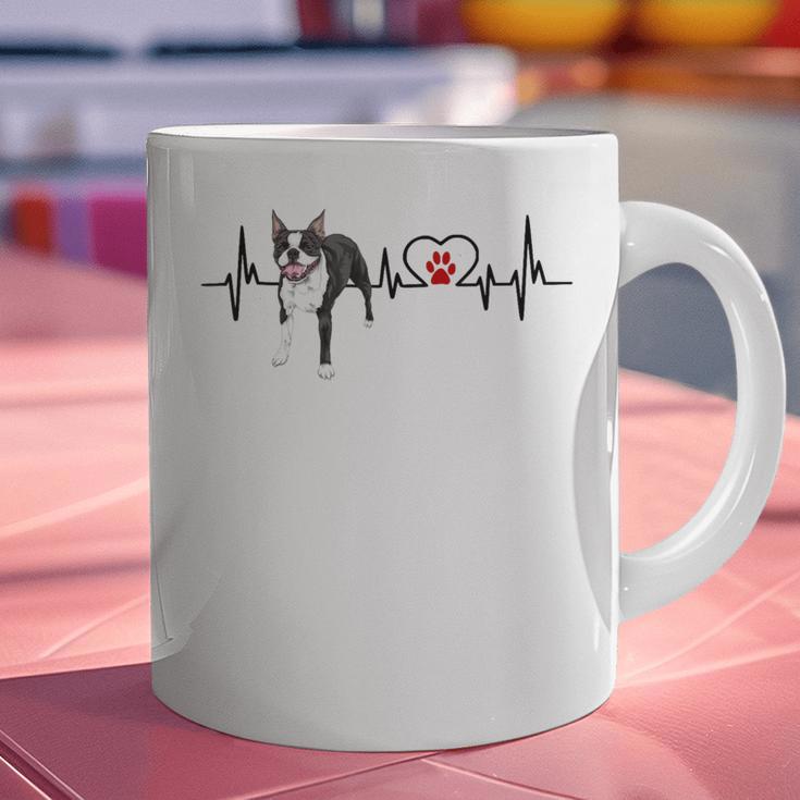 Boston Terrier EKG Heartbeat Heart Line Dog Lovers Graphic Print Coffee Mug, gift for family, gift for coworker