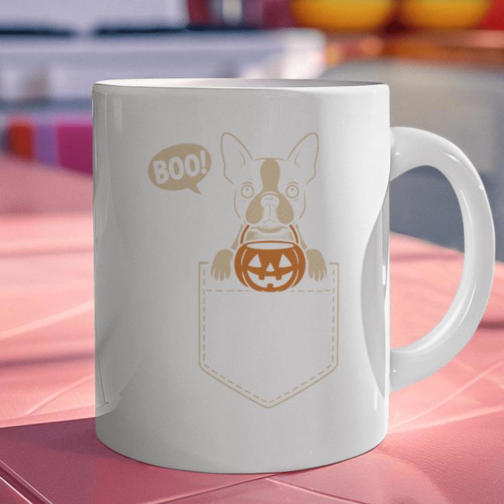 Boston Terrier Halloween Cute Bostie Dog Pocket Boo Graphic Print Coffee Mug, Boston Terrier Halloween Mugs, gift for family, gift for coworker