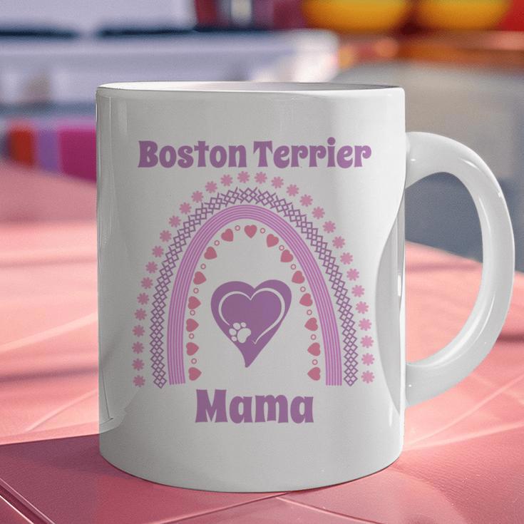 Boston Terrier Mama Cute Rainbow Paw Heart Shape Graphic Print Coffee Mug, gift for family, gift for coworker