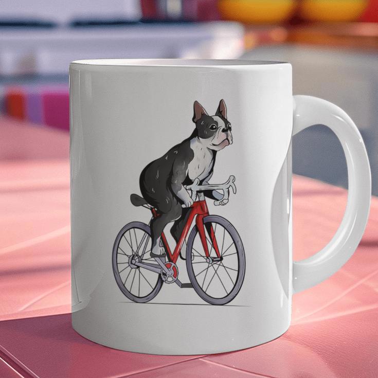 Boston Terrier Riding Bicycle Cute Bostie Biker Raglan Baseball Tee Graphic Print Coffee Mug, Boston Terrier Riding Mugs, gift for family, gift for coworker