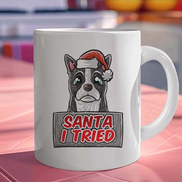 Boston Terrier Santa Claus Hat Merry Christmas Dog X-Mas Graphic Print Coffee Mug, Boston Terrier Christmas Mugs, gift for family, gift for coworker