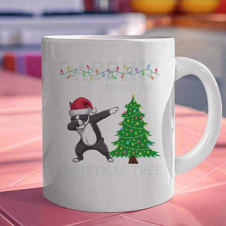 Boston Terrier Santa Hat Dabbing Around The Christmas Tree Graphic Print Coffee Mug, Boston Terrier Christmas Mugs, gift for family, gift for coworker