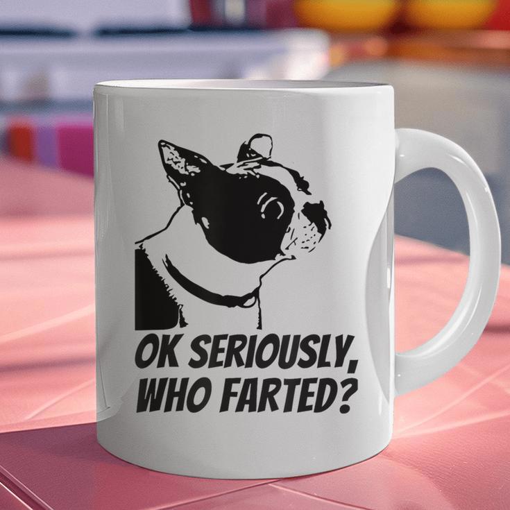 Boston Terrier Shirt Ok Seriously Who Farted Graphic Print Coffee Mug, gift for family, gift for coworker