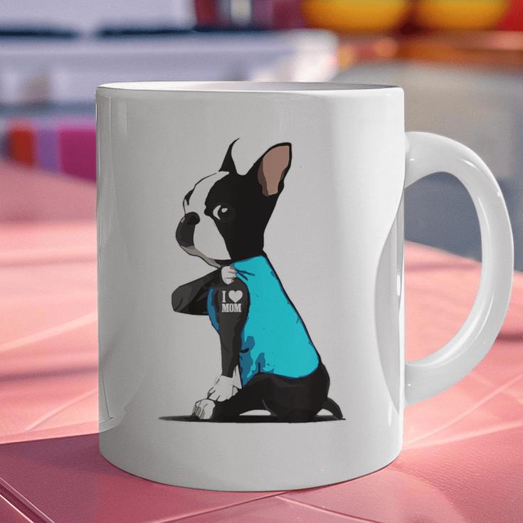 Boston Terrier Tattoos I Love Mom Graphic Print Coffee Mug, Boston Terrier Mom Mugs, gift for family, gift for coworker