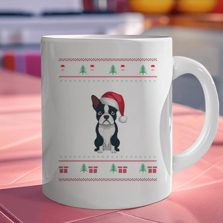 Boston Terrier Wearing Santa Hat Ugly Xmas Dog Lovers Graphic Print Coffee Mug, gift for family, gift for coworker