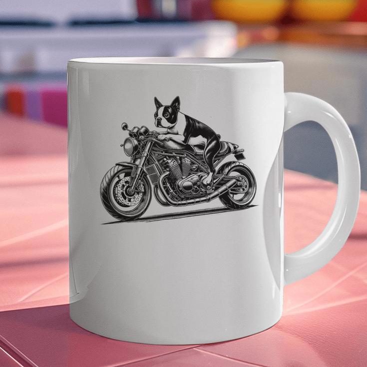 Cool Boston Terrier Riding a Motorcycle Biker Dog Lover For Men Women Kids Graphic Print Coffee Mug, Boston Terrier Riding Mugs, gift for family, gift for coworker