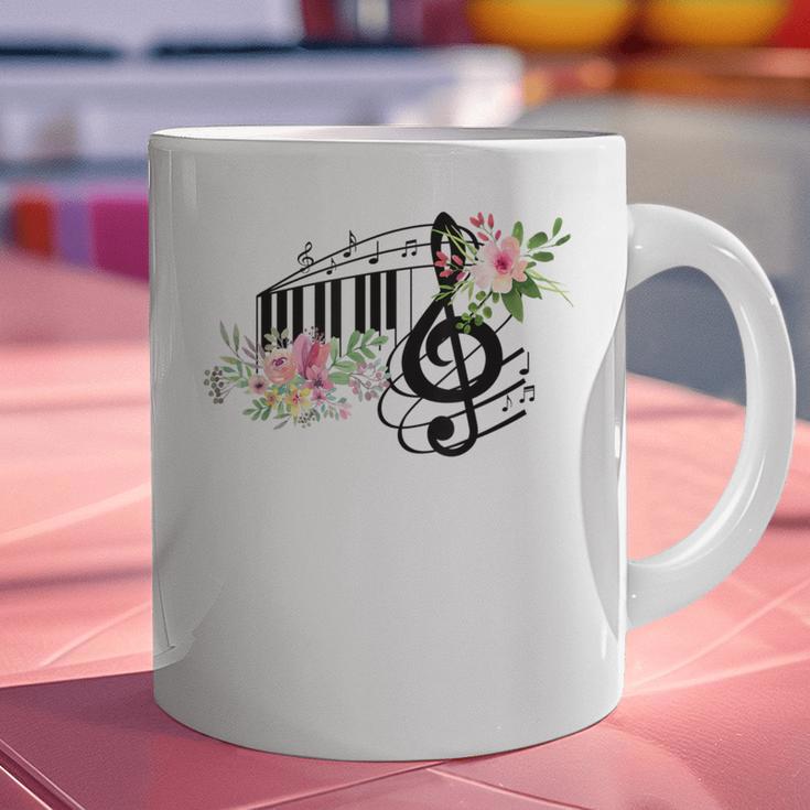 Cut Music Teacher Shirt With a Piano Keys Notes And Flowers Graphic Print Coffee Mug, gift for family, gift for coworker