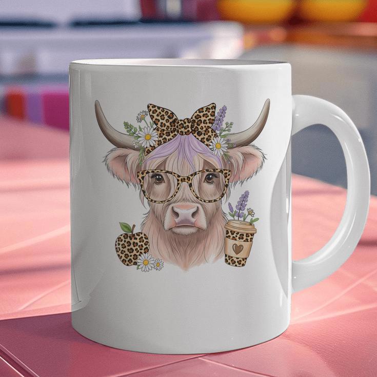 Cute Floral Highland Cow Back To School For Women Teacher Graphic Print Coffee Mug, gift for family, gift for coworker