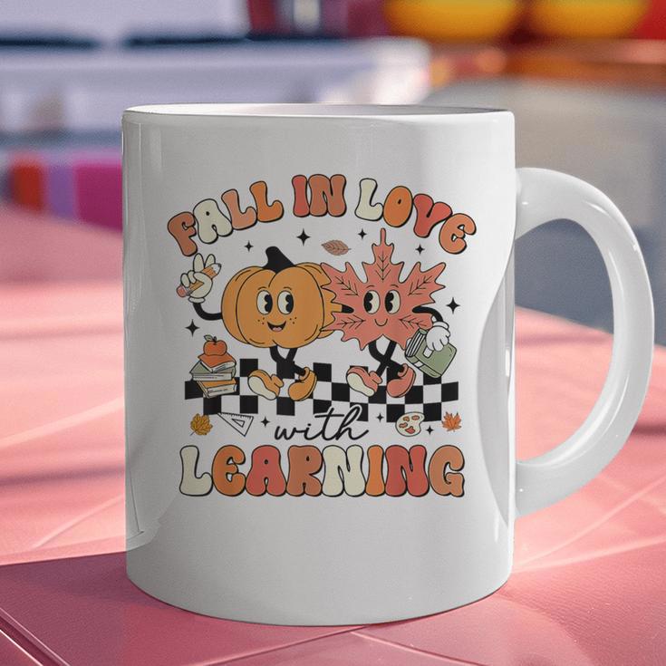 Fall In Love With Learning Teacher Retro Thanksgiving Graphic Print Coffee Mug, gift for family, gift for coworker