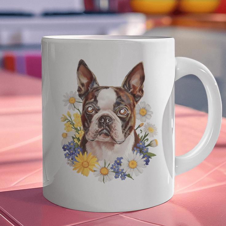 Floral Boston Terrier Graphic Print Coffee Mug, gift for family, gift for coworker