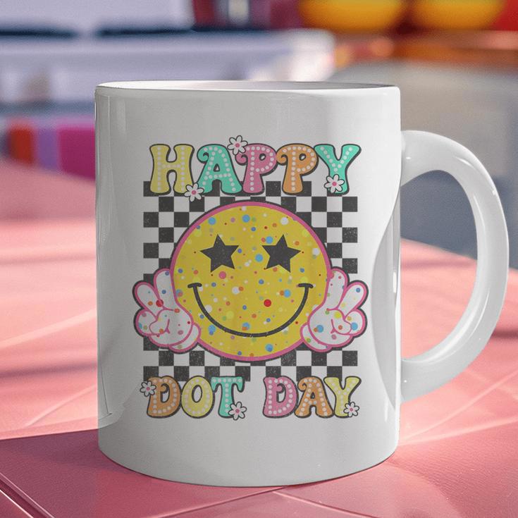 Happy Dot Day Hippie Flowers Smile Face Groovy Teacher Kids Graphic Print Coffee Mug, Groovy Teacher Mugs, gift for family, gift for coworker