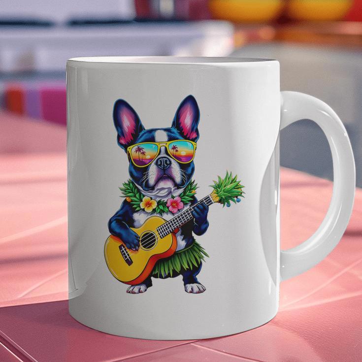 Hawaiian Boston Terrier & Pineapple Ukulele Summer Vacation Graphic Print Coffee Mug, gift for family, gift for coworker