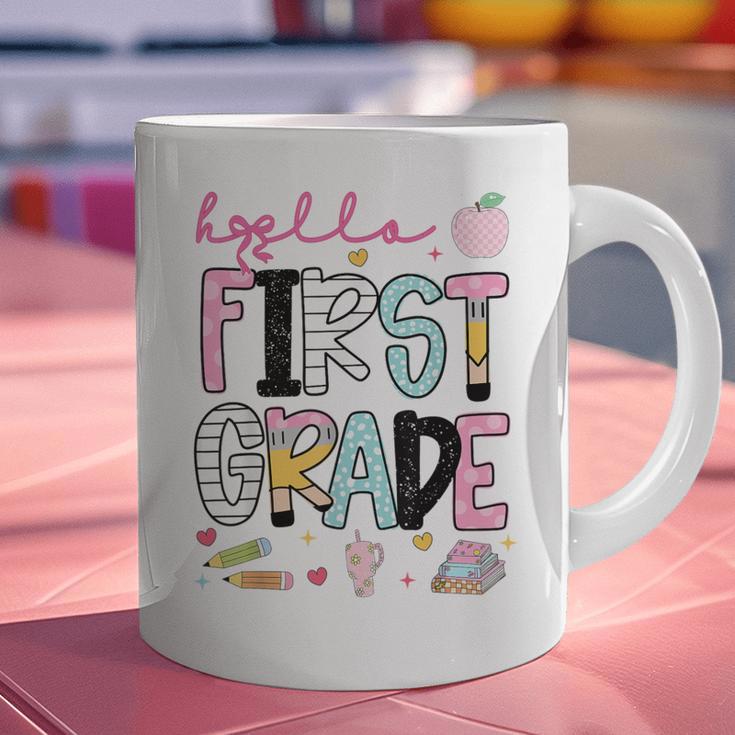 Hello First Grade Teacher Coquette Pencil Bow Back To School Graphic Print Coffee Mug, First Grade Teacher Mugs, gift for family, gift for coworker Hello First Grade Teacher Coquette Pencil Bow Back To School Graphic Print Coffee Mug, First Grade Teacher Mugs, gift for family, gift for coworker
