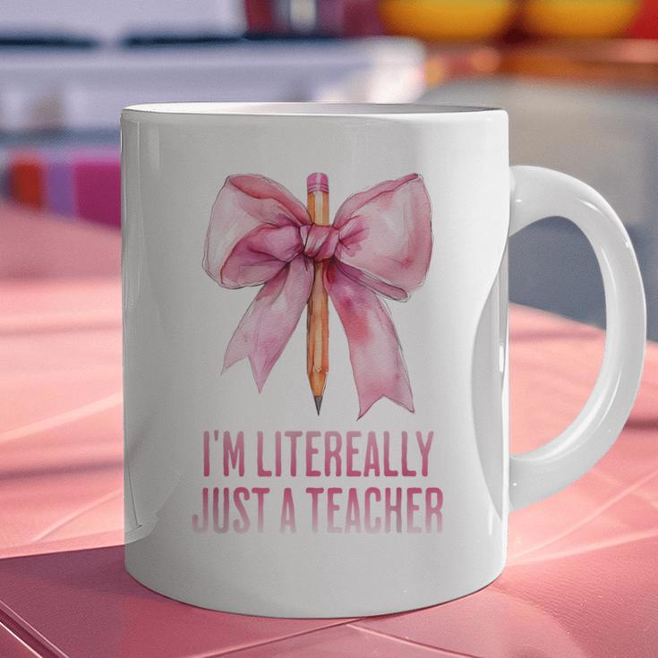 I'm Literally Just a Teacher Pencil Coquette Bow School Graphic Print Coffee Mug, gift for family, gift for coworker I'm Literally Just a Teacher Pencil Coquette Bow School Graphic Print Coffee Mug, gift for family, gift for coworker