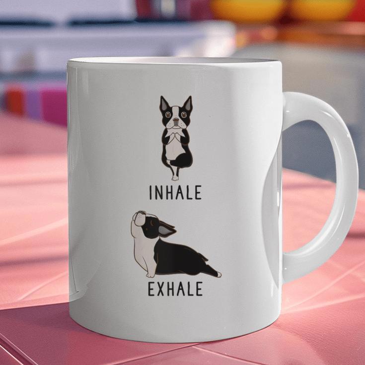 Inhale Exhale Yoga Boston Terrier Tshirt Graphic Print Coffee Mug, gift for family, gift for coworker