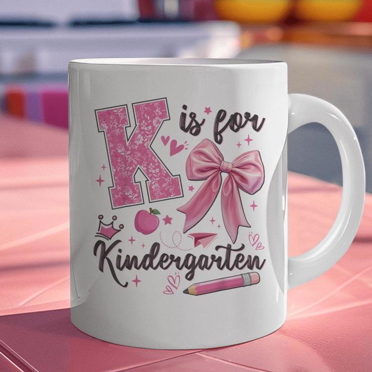 K Is For Kindergarten Teacher Coquette Bow Back To School Graphic Print Coffee Mug, gift for family, gift for coworker K Is For Kindergarten Teacher Coquette Bow Back To School Graphic Print Coffee Mug, gift for family, gift for coworker