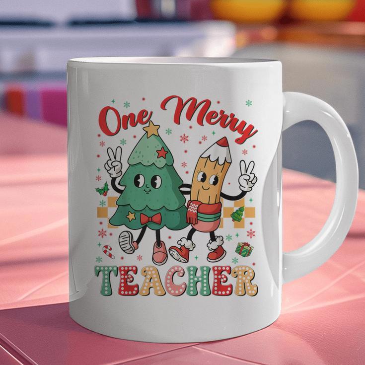 One Merry Teacher Groovy Christmas Tree Pjs Xmas Teacher Graphic Print Coffee Mug, Groovy Teacher Mugs, gift for family, gift for coworker One Merry Teacher Groovy Christmas Tree Pjs Xmas Teacher Graphic Print Coffee Mug, Groovy Teacher Mugs, gift for family, gift for coworker