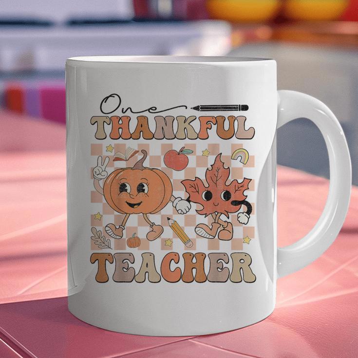 One Thankful Teacher Thanksgiving Groovy Fall Autumn Teacher Graphic Print Coffee Mug, Groovy Teacher Mugs, gift for family, gift for coworker