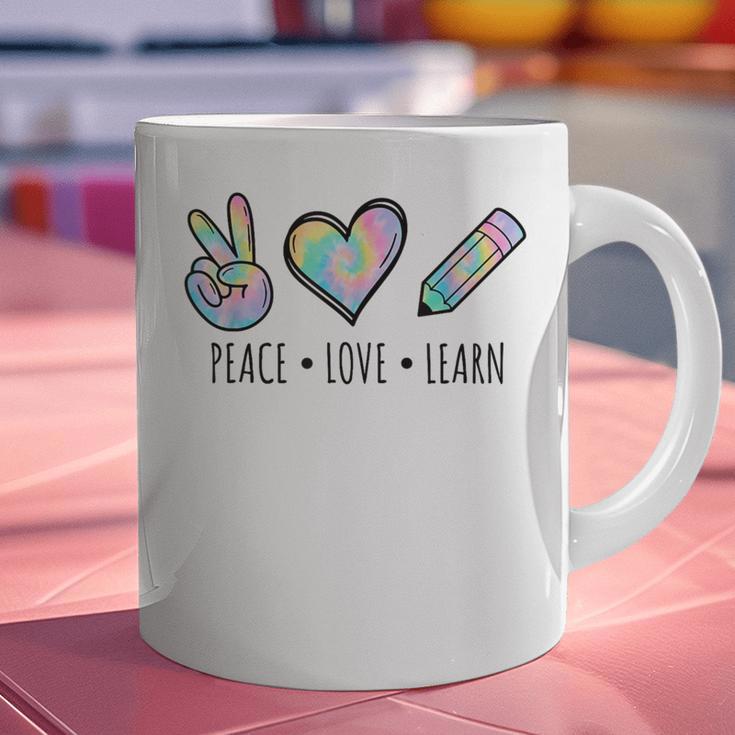 Peace Love Learn Tie Dye Teacher Kids 100th Days Of School Graphic Print Coffee Mug, gift for family, gift for coworker