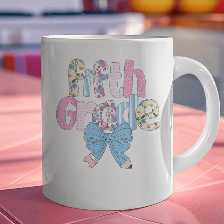 Preppy Fifth Grade Teacher Blue Floral Coquette Pencil Bow Graphic Print Coffee Mug, gift for family, gift for coworker Preppy Fifth Grade Teacher Blue Floral Coquette Pencil Bow Graphic Print Coffee Mug, gift for family, gift for coworker
