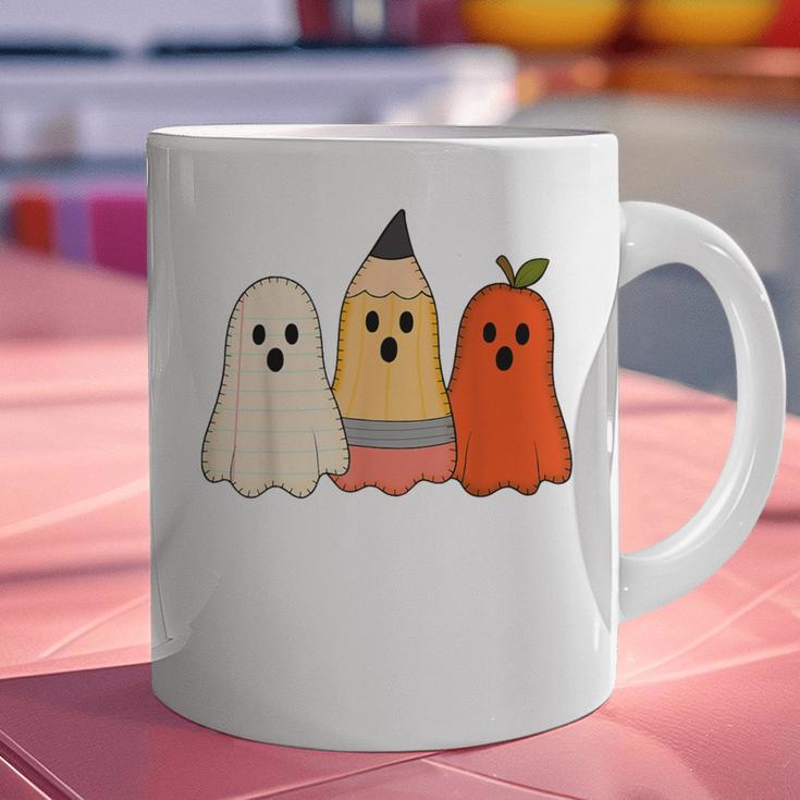 Retro Pencil Ghost Boo Spooky Teacher Halloween Costume Graphic Print Coffee Mug, gift for family, gift for coworker