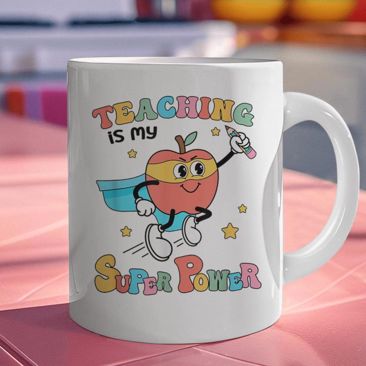 Retro Teaching Is My Superpower Apple Teacher Appreciation Graphic Print Coffee Mug, gift for family, gift for coworker