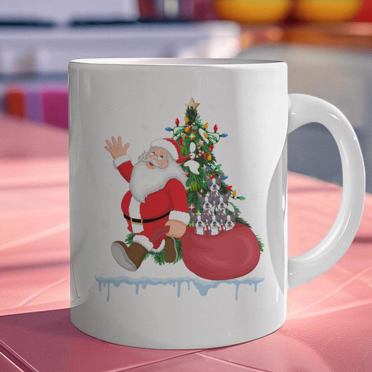 Santa Ugly Christmas Tree Lights Boston Terrier Dog Lover Graphic Print Coffee Mug, Boston Terrier Christmas Mugs, gift for family, gift for coworker