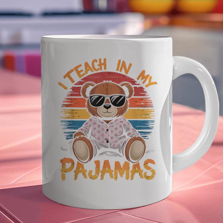 I Teach In My Pajamas Teacher Sunset Bear Retro Graphic Print Coffee Mug, gift for family, gift for coworker I Teach In My Pajamas Teacher Sunset Bear Retro Graphic Print Coffee Mug, gift for family, gift for coworker