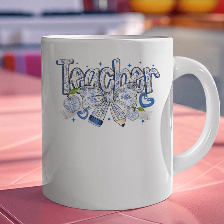 Teacher Blue Chinoiserie Coquette Bow Heart Teacher Life Graphic Print Coffee Mug, gift for family, gift for coworker Teacher Blue Chinoiserie Coquette Bow Heart Teacher Life Graphic Print Coffee Mug, gift for family, gift for coworker
