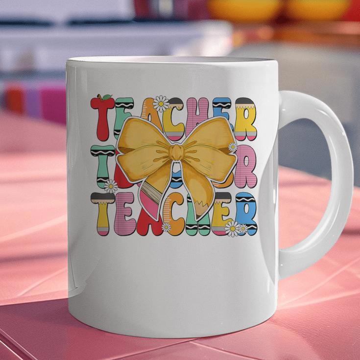 Teacher Pencil Coquette Bow Back To School Teacher Graphic Print Coffee Mug, gift for family, gift for coworker