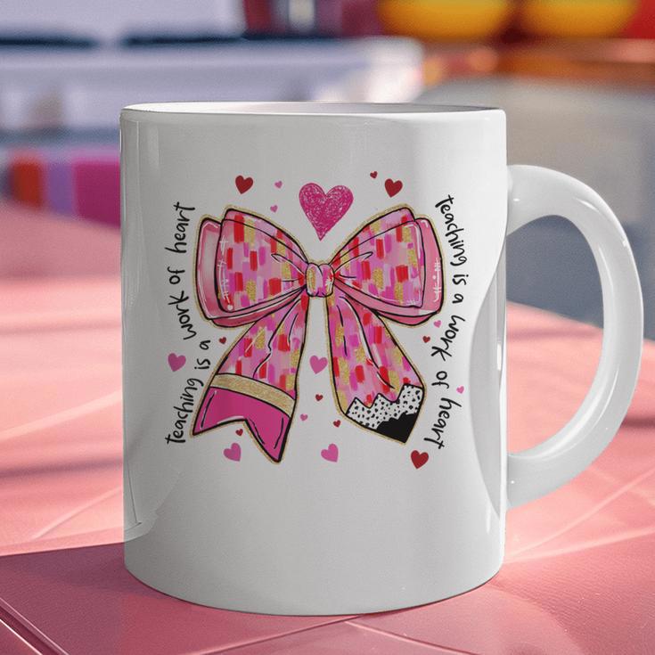 Teaching Is A Work Of Heart Pencil Bow Teacher Valentine Graphic Print Coffee Mug, gift for family, gift for coworker Teaching Is A Work Of Heart Pencil Bow Teacher Valentine Graphic Print Coffee Mug, gift for family, gift for coworker