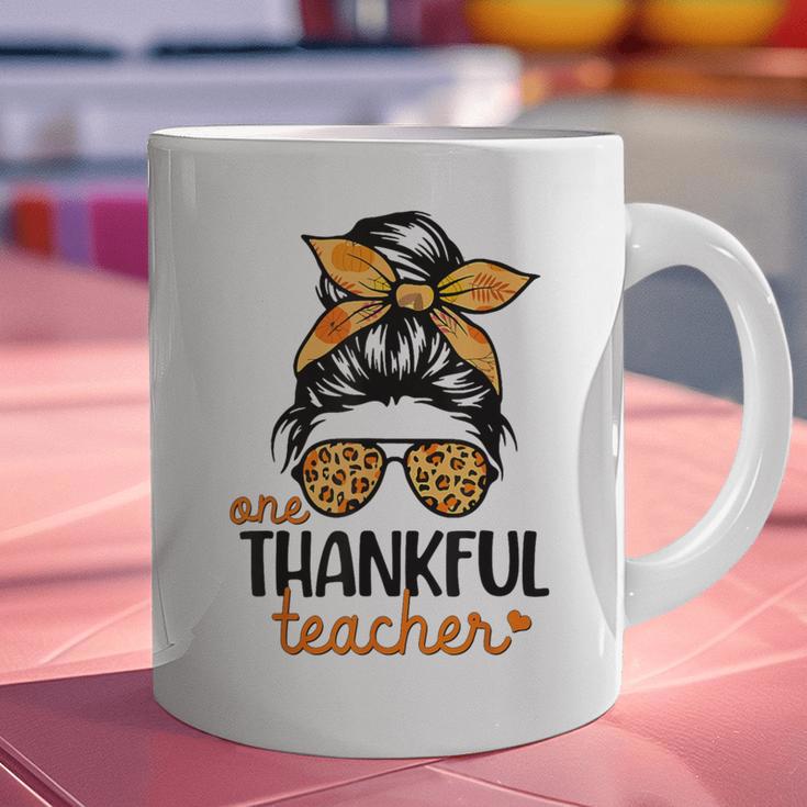 Thanksgiving Shirt Teacher Women Messy Bun Thankful Teacher Graphic Print Coffee Mug, gift for family, gift for coworker